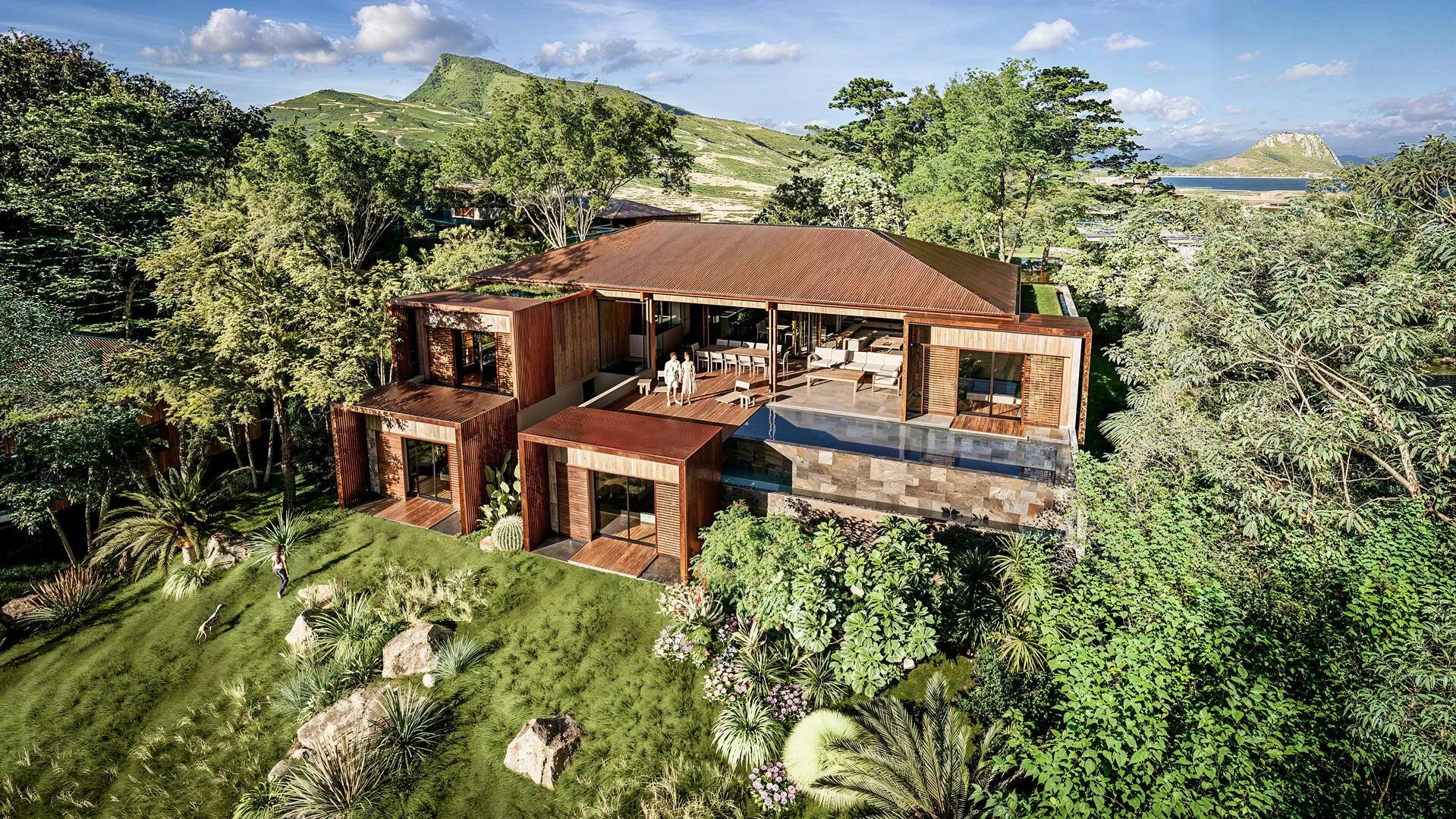Wooden villa in a landscaped estate